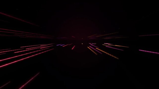 Red and blue neon light streaks rushing through dark space