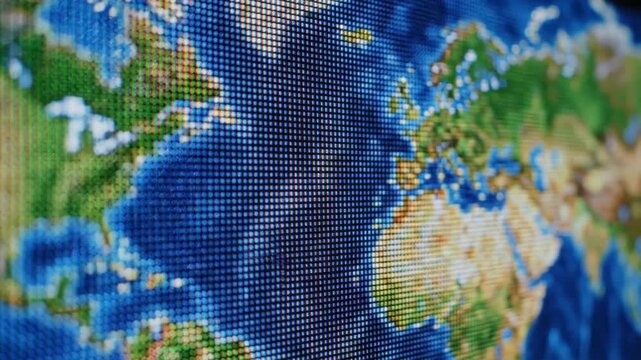 Digital Earth Globe Rotating Display Animation Pixelated World Map Background