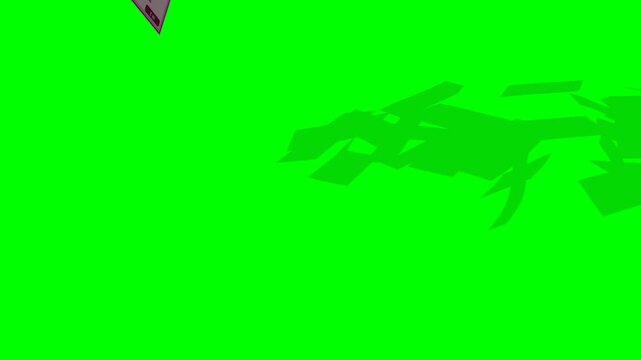 A 3D greenscreen animation of a stylized United Kingdom British Pound Sterling money stack completely breaking apart into flying banknotes. The GBP notes rise through the air before falling like money