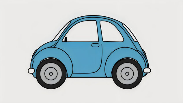 Cute small blue cartoon car icon illustration
