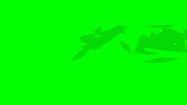 A 3D greenscreen animation of a stylized Brazil Brazilian Real money stack completely breaking apart into flying banknotes. The BRL notes rise through the air before falling like money rain, colliding