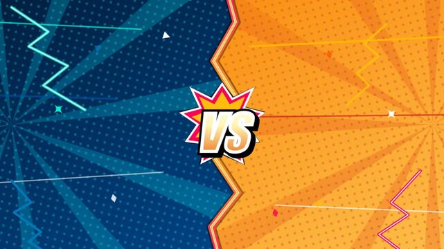 Versus screen background animation with comic book style split blue and orange
