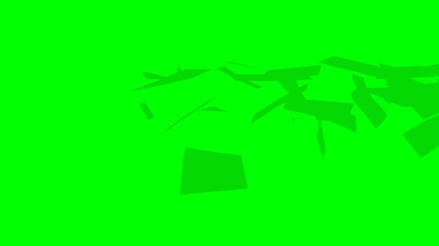 A 3D greenscreen animation of a stylized Australia Australian Dollar money stack completely breaking apart into flying banknotes. The AUD notes rise through the air before falling like money rain, col