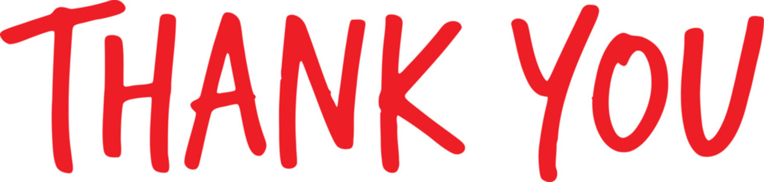Bright red handwritten thank you message with a playful and cheerful aesthetic