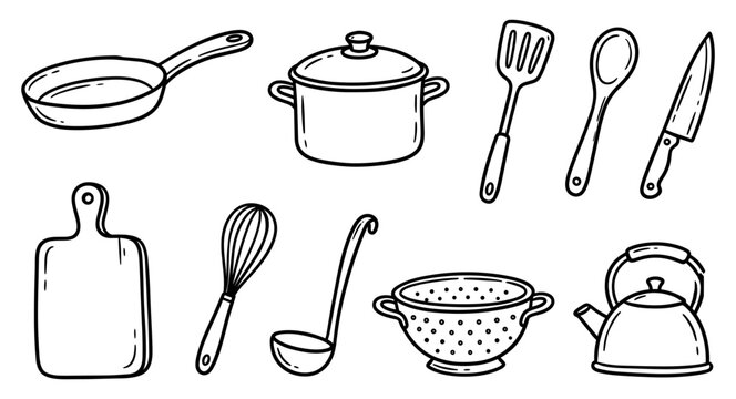 Kitchen equipment doodle set