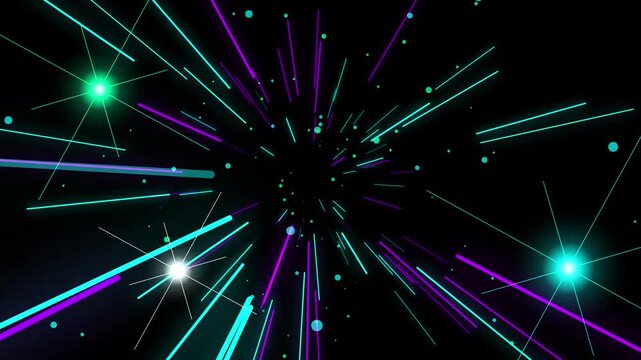Colorful neon light streaks exploding from central point
