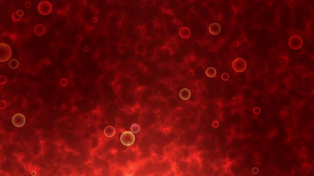 Abstract deep red motion background with floating glowing orbs and smoky fluid texture. Perfect for video overlay, film transition, and visual effects.