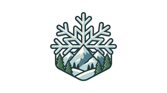 Snowflake mountain peak winter landscape icon.