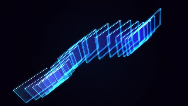 Abstract Blue Glass Panels Undulating Digital Flow Loop