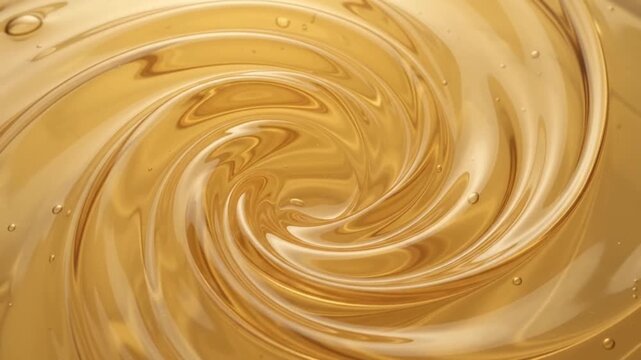 Golden honey swirling in continuous motion creating elegant patterns of liquid viscosity captured in high definition slow motion video footage