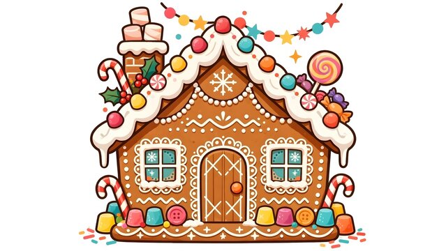 )Modern Alegria style cozy flat vector illustration of festive holiday candy shapes colorful icing swirls and sweet gumdrops on a clean background