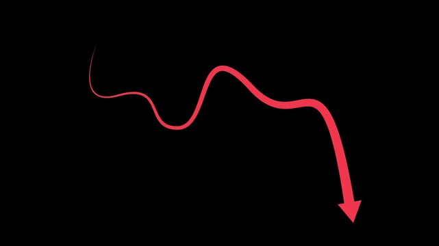 Wavy arrow line pointing downward showing decline or drop trend animation