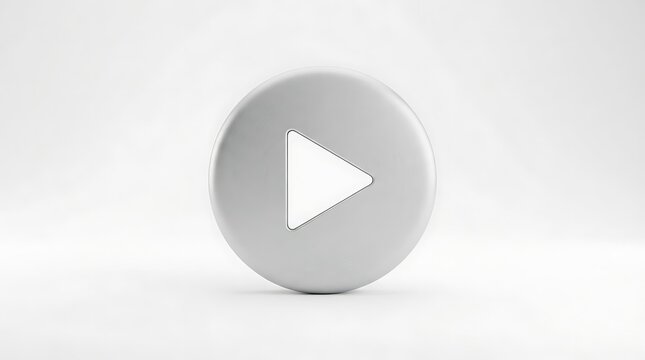 Minimalist 3D play button icon on a clean white surface with video player