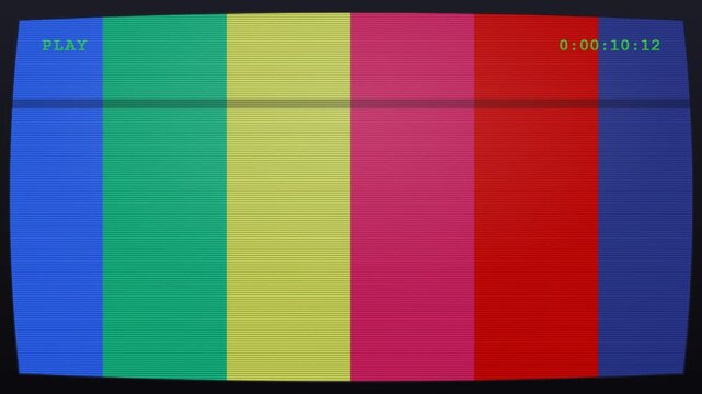 Vintage television test pattern screen with digital glitch effects