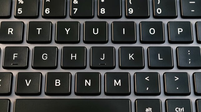 A high perspective view showcasing a standard black laptop keyboard layout with alphanumeric characters and function keys allowing professional users to type efficiently while working at their
