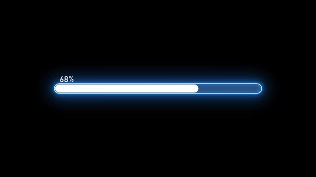 Glowing half-filled progress bar with percentage label animation, Waiting loading bar animation