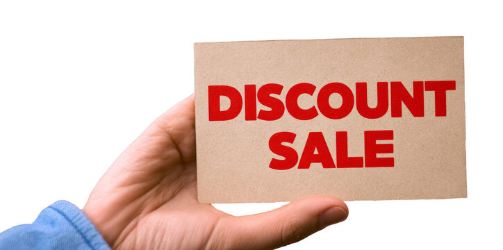Hand holding discount sale sign. Business sale offer shopping. Generative AI technology.
