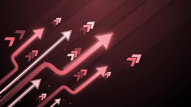 Abstract dark background with glowing arrows pointing upward growth progress and rising direction animation
