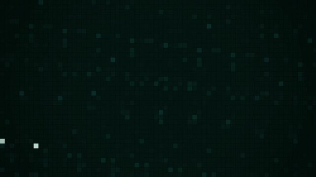 Digital matrix background glowing in dark teal tones with scattered luminous pixels creating an abstract texture.