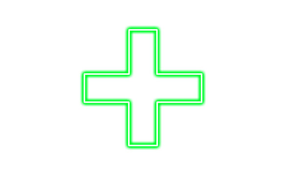 Neon green plus sign icon isolated on transparent background