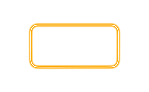 Glowing orange neon rounded rectangular frame isolated on transparent background