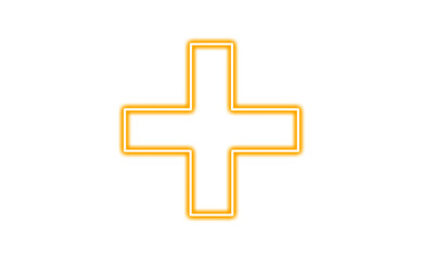 Glowing yellow neon plus sign isolated on transparent background © Johura