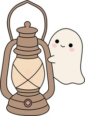 Cute ghost and lantern © 진희 이