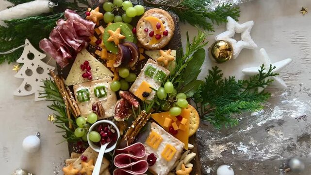 Christmas  cheese and charcuterie board. Video
