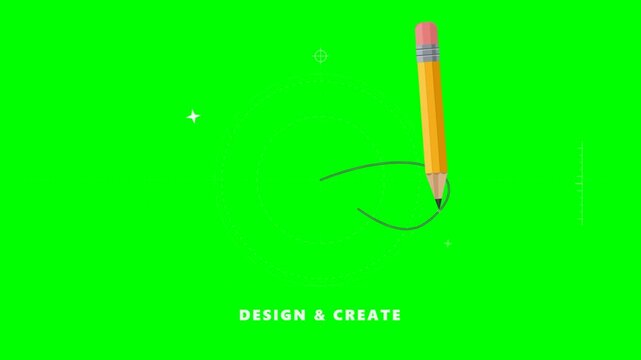 Yellow Pencil Drawing Curve on Green Screen Animation