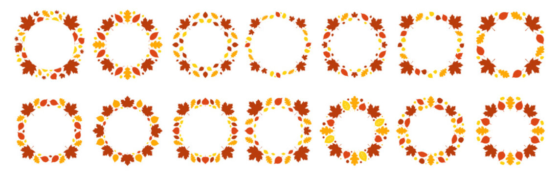 Round Autumn Leaves Wreath Frames Set for Thanksgiving Celebration and Harvest Festival
