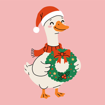 Adorable Santa Duck with Christmas Wreath Cartoon Design
