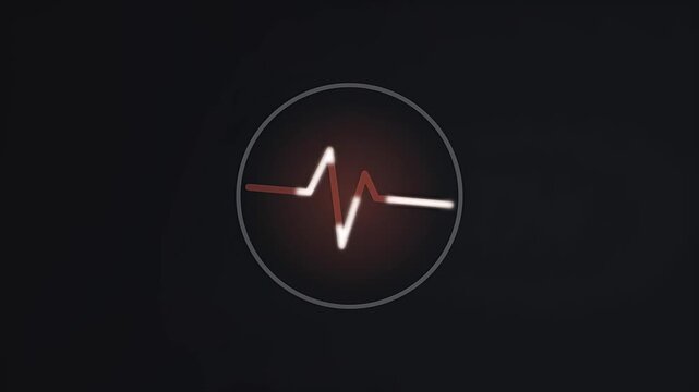 Abstract glowing white pulse emblem with heartbeat waveform tracing on dark background