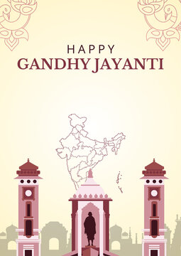 Gandhi Jayanti Beige and Brown Illustrated Greeting Poster
