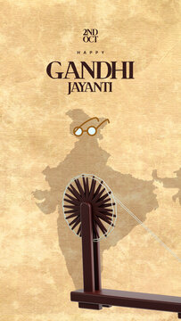 Gandhi Jayanti Beige and Brown Vintage Greeting Poster Story