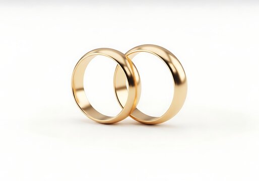 Two shiny gold wedding rings standing together as a symbol of love and marriage commitment