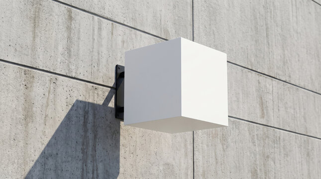 Blank white square wall signage mockup on concrete background