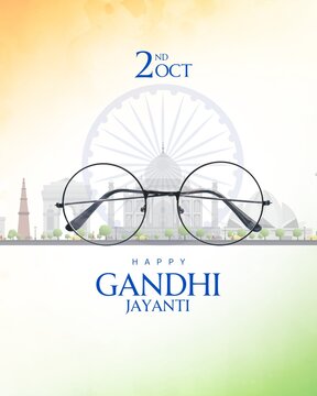 Gandhi Jayanti White Green and Orange Minimal Greeting Poster
