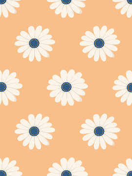 Seamless floral daisy pattern on a pastel orange background 