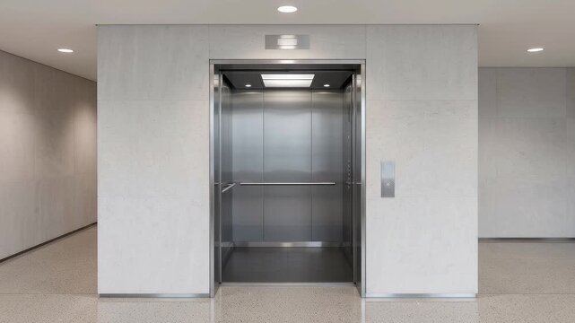 Modern elevator doors opening and closing in a contemporary office lobby