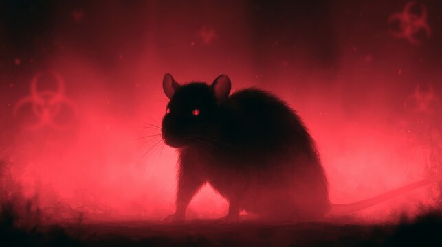 Dramatic Hantavirus Warning Concept with Rat Silhouette and Biohazard Symbols