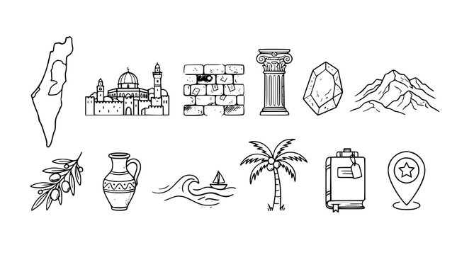 Israel Cultural Heritage Geography and Travel Vector Icon Collection