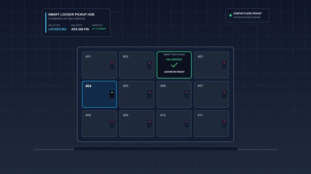 Automated Digital Smart Locker System Interface Design for Modern Logistics Hub and Delivery