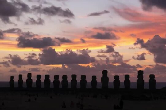 Ahu Tongariki Moai Statues at Sunrise, Easter Island Timelapse