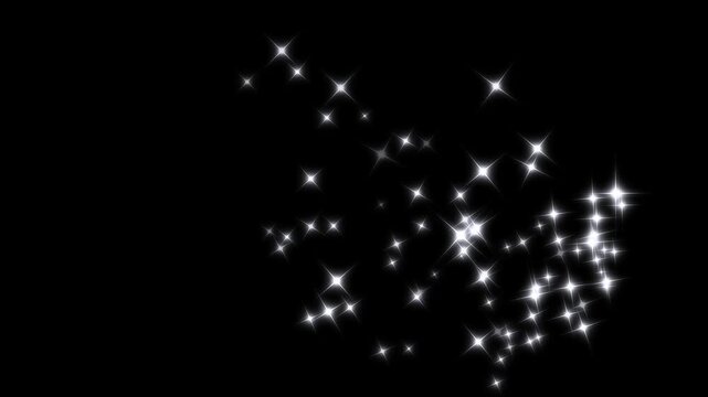Glowing doodle stars, white twinkling particles twinkling glitter stars line animation glowing twinkling glitter stars, magic sparkles glitter line stars transition. on black screen background 4k