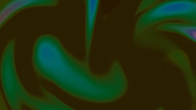 Swirling abstract green and blue patterns on dark background. 2d animation