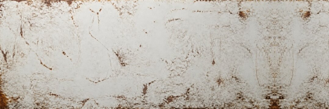 Distressed white painted metal surface with rust texture and horizontal grunge pattern