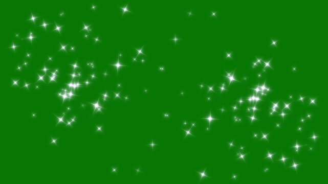 Glowing doodle stars, white twinkling particles twinkling glitter stars line animation glowing twinkling glitter stars, magic sparkles glitter line stars transition. on green screen background 4k