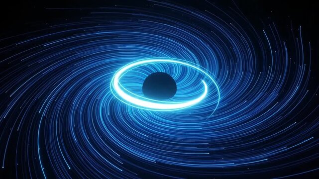 Swirling Blue Light Particles Orbiting Central Black Hole 