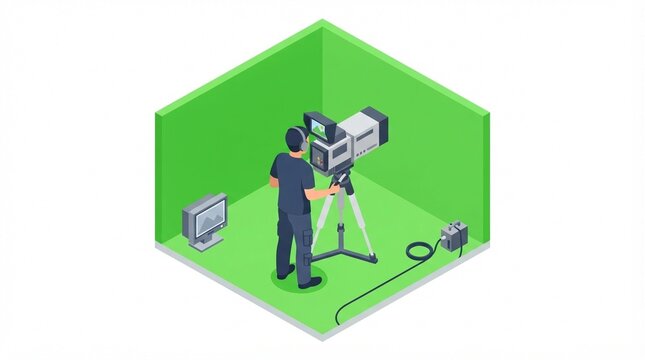 Cameraman Filming in Green Screen Studio Isometric Illustration