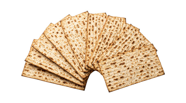 Fan arrangement of rectangular matzah crackers, isolated on transparent background